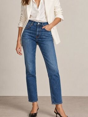 Veronica Beard Ryleigh High Rise Slim Straight Jeans Bright Blue 23
